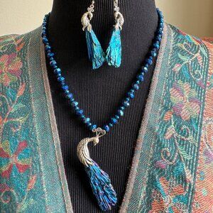 NWT. Beautiful Blue Kyanite Peacock necklace & earrings